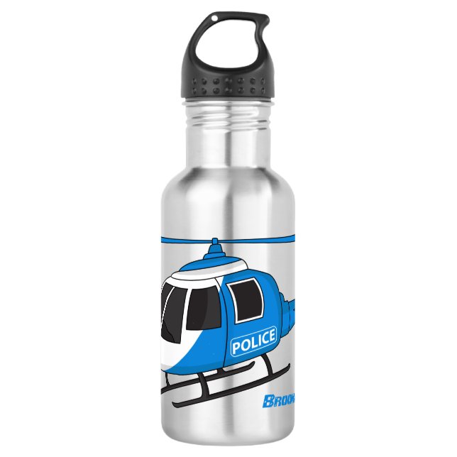 Cute police department helicopter chopper cartoon  stainless steel water bottle (Front)