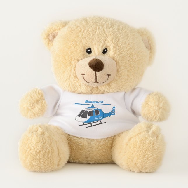 Cute police department helicopter chopper cartoon teddy bear (Front)