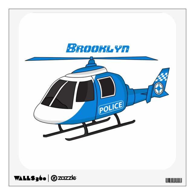 Cute police department helicopter chopper cartoon wall decal (Front)