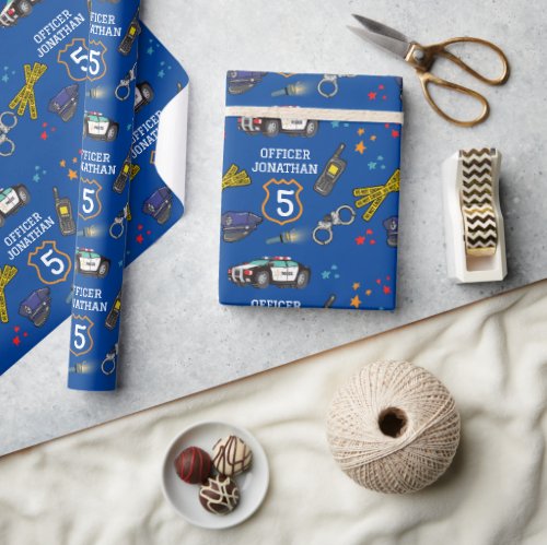 Cute Police Officer and Car Birthday Party Wrapping Paper