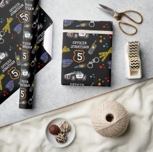 Cute Police Officer and Car Birthday Party Wrapping Paper