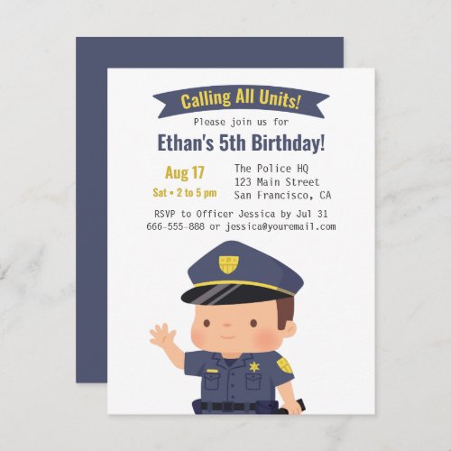 Cute Police Officer Boy Birthday Party Invitation