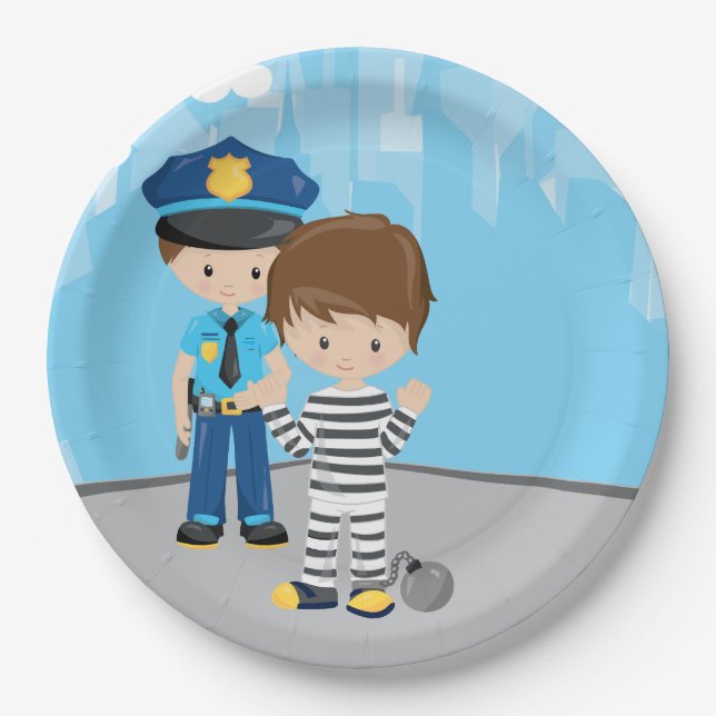 Cute Police Officer Paper Plates (Front)