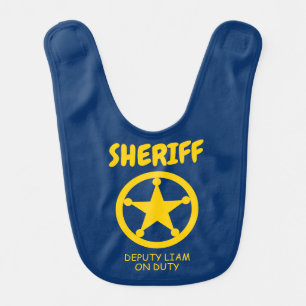 Cute police sheriff deputy yellow star badge baby  bib