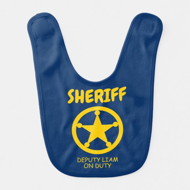 Cute police sheriff deputy yellow star badge baby  bib (Front)