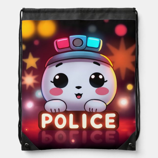 Cute Police Squad – Adorable Patrol Design Drawstring Bag (Front)
