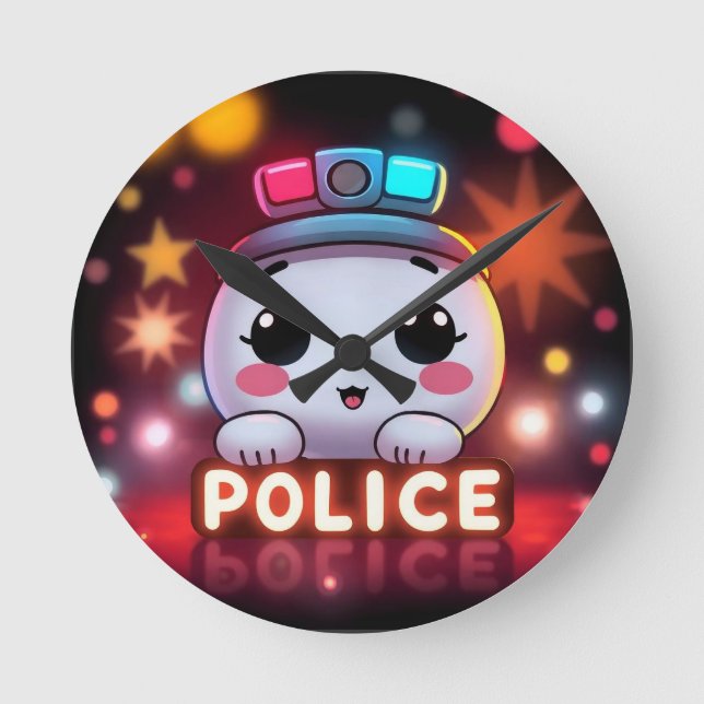 Cute Police Squad – Adorable Patrol Design Round Clock (Front)