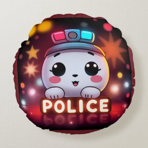 Cute Police Squad – Adorable Patrol Design Round Pillow