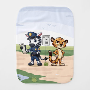cute police zebra & cheetah baby burp cloth