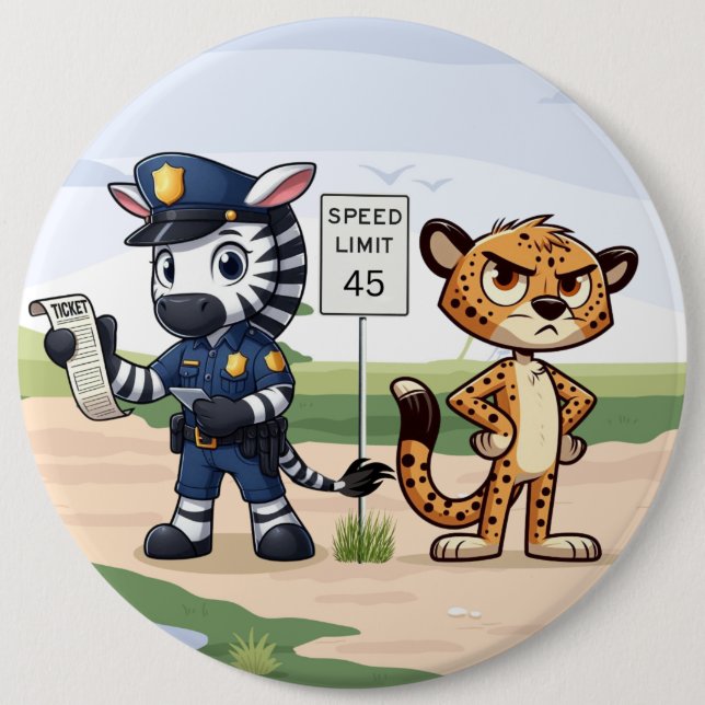 cute police zebra & cheetah button (Front)