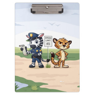 cute police zebra & cheetah clipboard