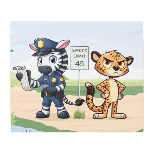 cute police zebra & cheetah metal print