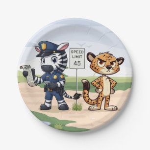 cute police zebra & cheetah paper plates