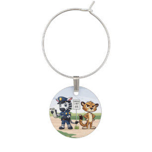 cute police zebra & cheetah wine charm