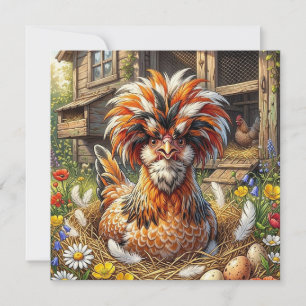 Cute Polish Chicken and Coop Whimsical Card