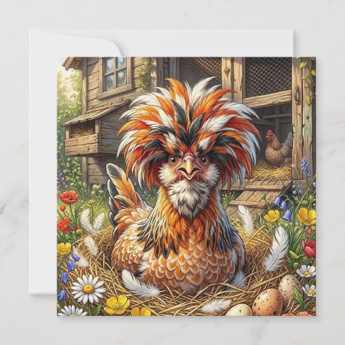 Cute Polish Chicken and Coop Whimsical Card