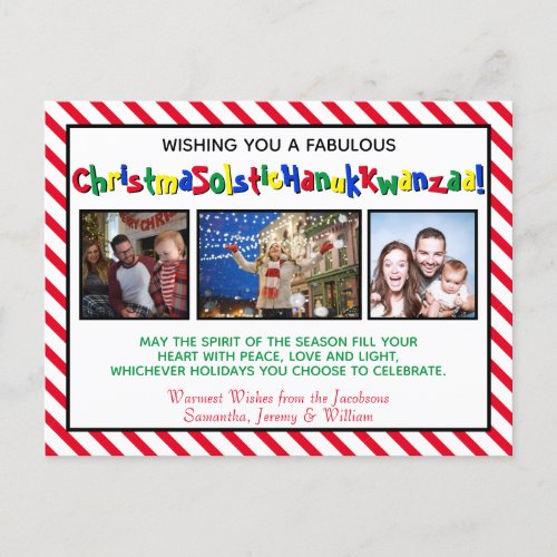 Cute Politically Correct Funny 3 Photo Holiday Postcard