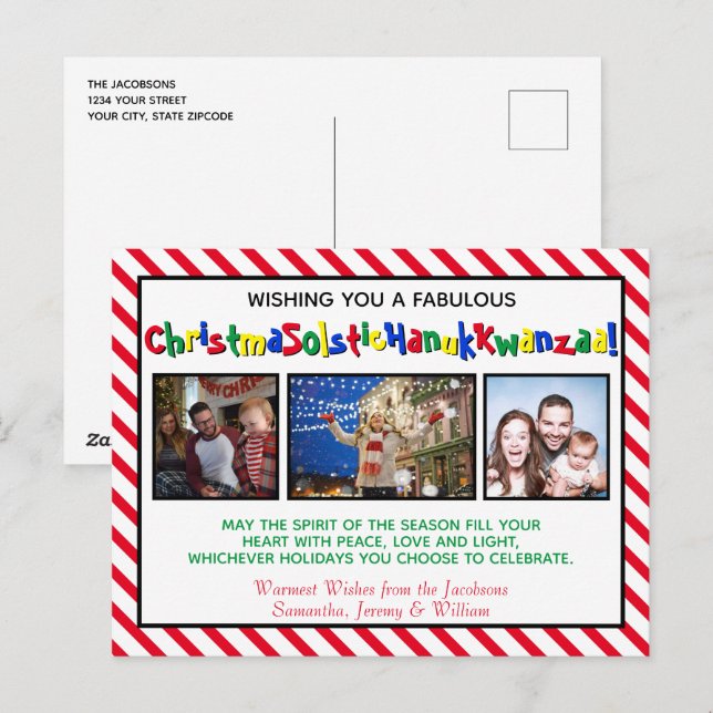 Cute Politically Correct Funny 3 Photo Holiday Postcard (Front/Back)