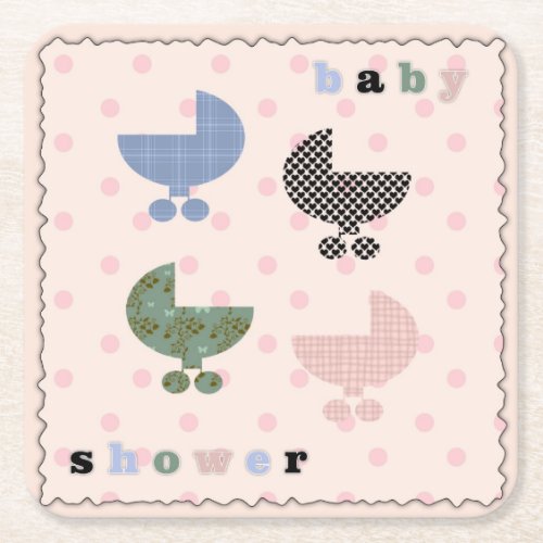 Cute Polka Dot and Baby Buggy Baby Shower Coasters