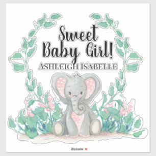 Cute Polka Dot Baby Elephant Girl n Wreath Nursery Sticker