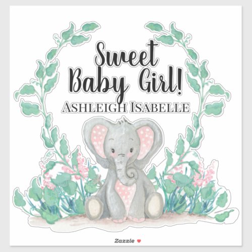 Cute Polka Dot Baby Elephant Girl n Wreath Nursery Sticker