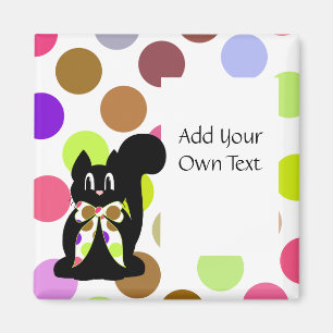 Cute Polka Dot Black Kitty Cat Customizable Magnet