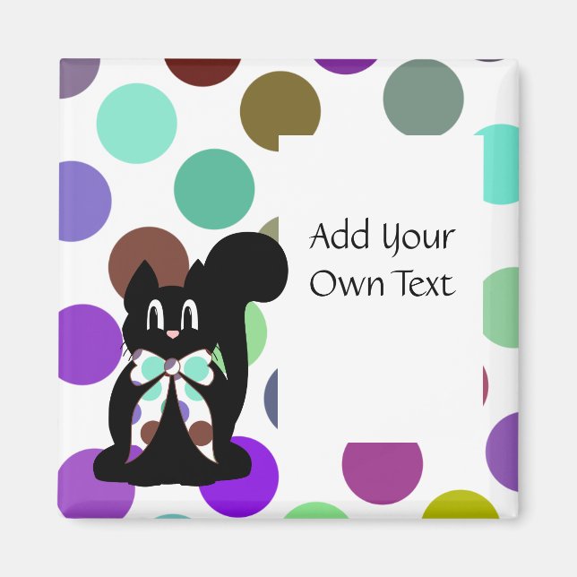 Cute Polka Dot Black Kitty Cat Customizable Magnet (Front)
