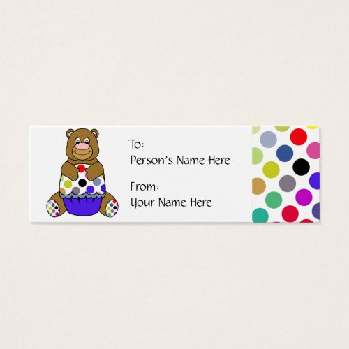 Cute Polka Dot Brown Birthday Bear Gift Tag