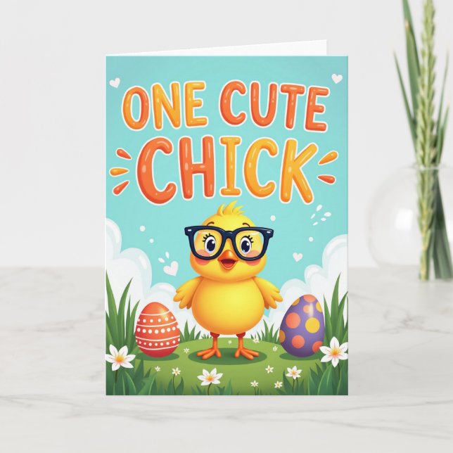 Cute Polka Dot Chick Card (Front)