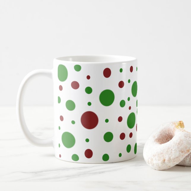 Cute polka dot Christmas Red Green pattern Coffee Mug (With Donut)