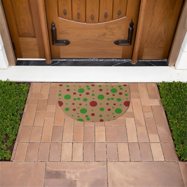 Cute polka dot Christmas Red Green pattern Doormat (Outdoor)