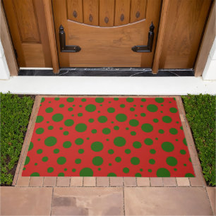 Cute polka dot Christmas Red Green pattern Doormat