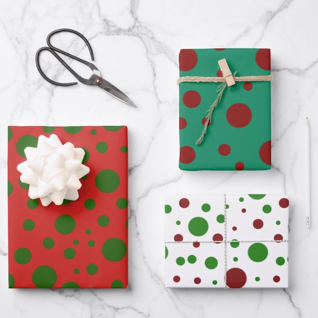 Cute polka dot Christmas Red Green pattern Wrapping Paper Sheets (Front)
