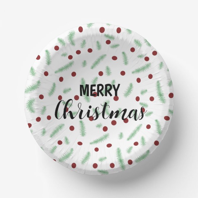 Cute polka dot Christmas tree Red Green pattern Paper Bowls (Front)