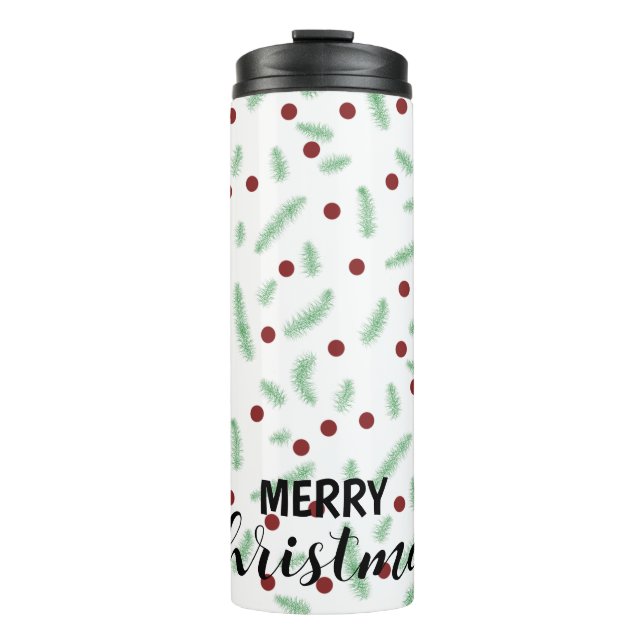 Cute polka dot Christmas tree Red Green pattern Thermal Tumbler (Front)