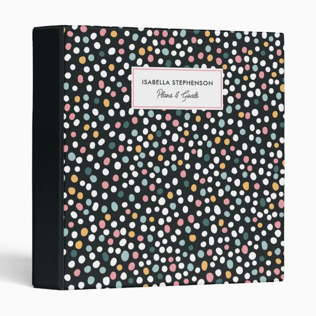 Cute Polka Dot Confetti Pattern Custom Name  3 Ring Binder (Front/Spine)