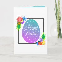 Cute polka dot Easter egg with floral wreath. Holiday Card