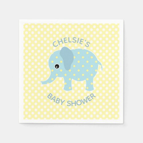 Cute Polka Dot Elephant Baby Shower Paper Napkins