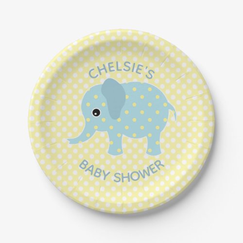 Cute Polka Dot Elephant Baby Shower Paper Plates