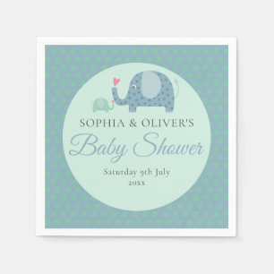 Cute Polka Dot Elephants Couples Baby Shower Napkins