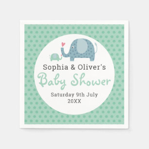 Cute Polka Dot Elephants Couples Baby Shower Napkins