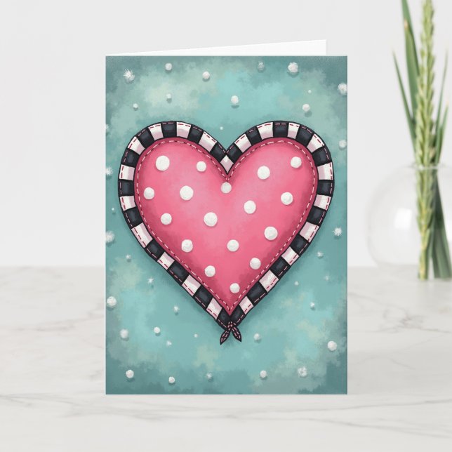 Cute Polka Dot Heart Love Card (Front)