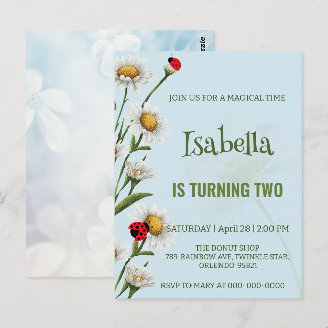 Cute Polka dot Ladybug Blue Daisy Kids Birthday  Postcard (Front/Back)