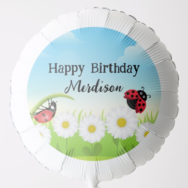 Cute Polka dot Ladybug Daisy Flower Birthday Party Balloon (Front)