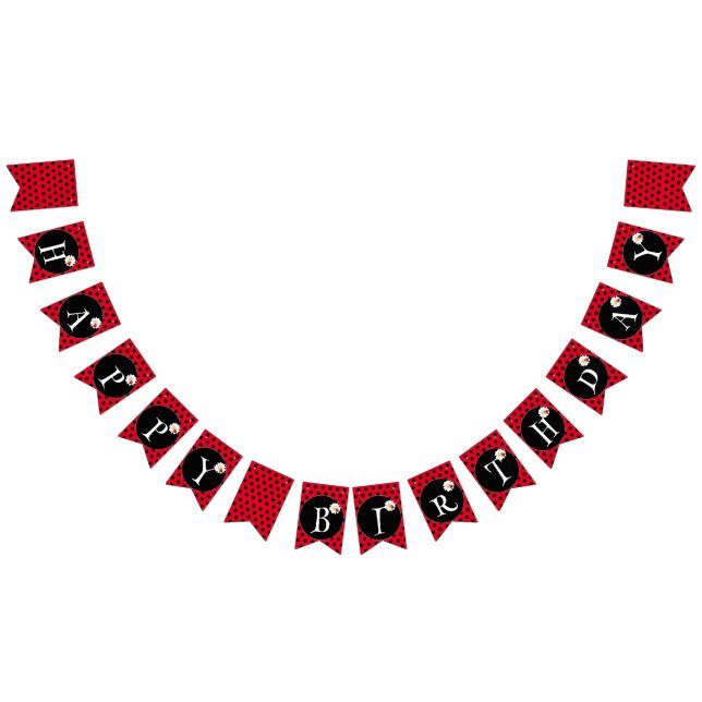 Cute Polka dot Ladybug Daisy Flower Birthday Party Bunting Flags (All)