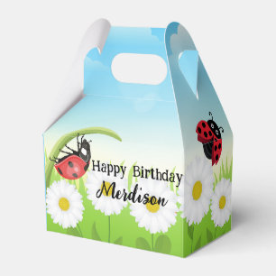 Cute Polka dot Ladybug Daisy Flower Birthday Party Favor Boxes