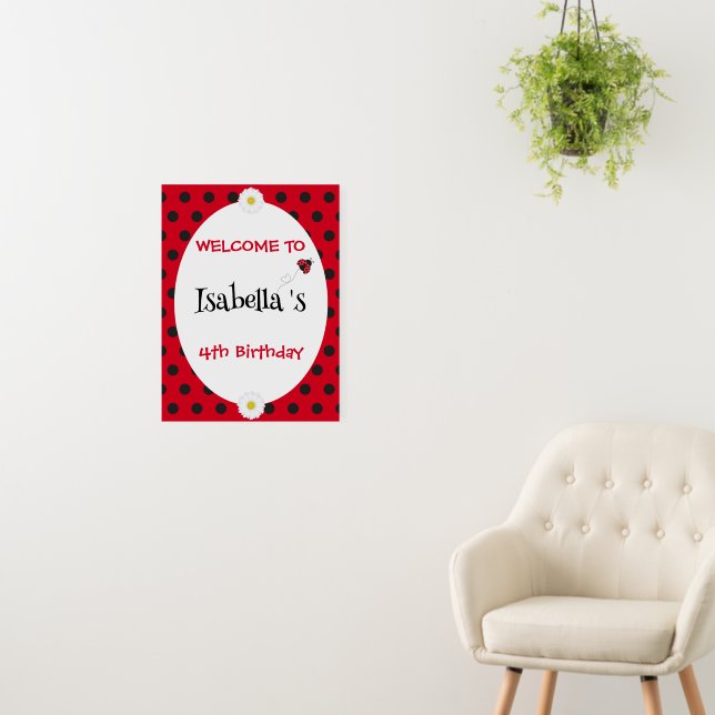 Cute Polka dot Ladybug Daisy Flower Birthday Party Foam Board (In Situ (Wall))