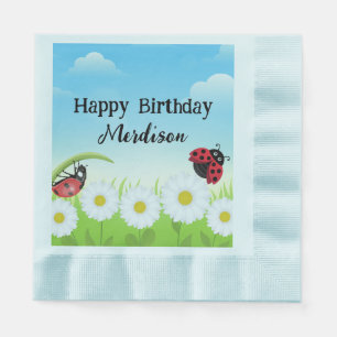 Cute Polka dot Ladybug Daisy Flower Birthday Party Napkins