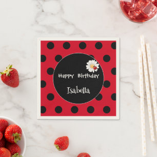 Cute Polka dot Ladybug Daisy Flower Birthday Party Napkins