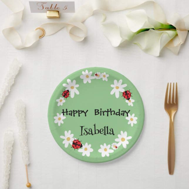 Cute Polka dot Ladybug Daisy Flower Birthday Party Paper Plates (Wedding)